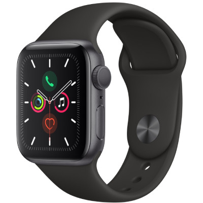 apple watch series 5 - 40mm - gps - mat nhom, day cao su den