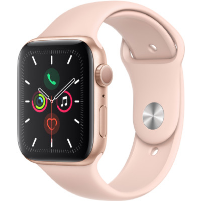 apple watch series 5 - 44mm - lte - mat nhom, day cao su vang hong