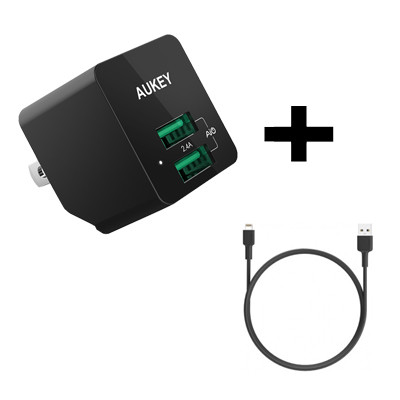 Combo Sạc nhanh Aukey 2 cổng USB-A 12W và Cáp USB-A to Lightning Aukey 0.9M