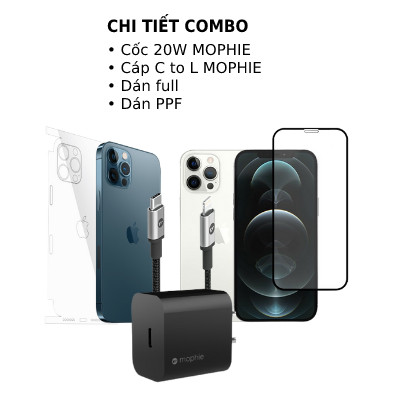 Combo iPhone 12 Pro Max (Cốc 20W+Cáp C to MOPHIE+Dán Full+PPF)
