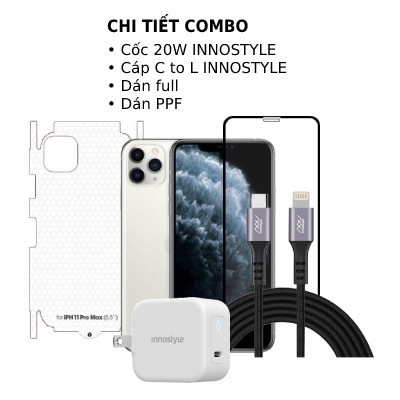 Combo iPhone 11 Pro Max (Cốc 20W + Cáp C to L INNOSTYLE + Dán Full + PPF)