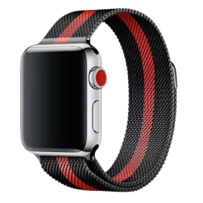 Bộ dây đeo thép 2 màu sọc đen đỏ Apple Watch 38mm/40mm