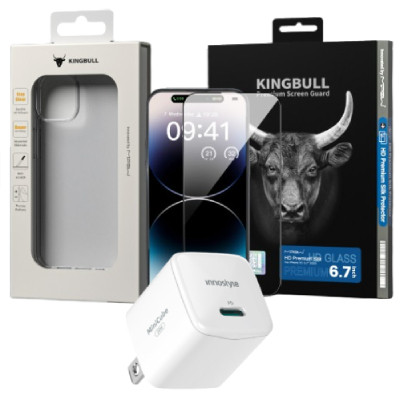 Combo iPhone 15 Plus (Cốc 20W Innostyle+Ốp Mipow+Dán Kingbull+Hộp quà)