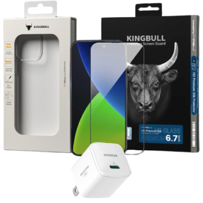 Combo iPhone 15 Pro Max (Cốc 20W Innostyle+Ốp Mipow+Dán Kingbull+Hộp quà)