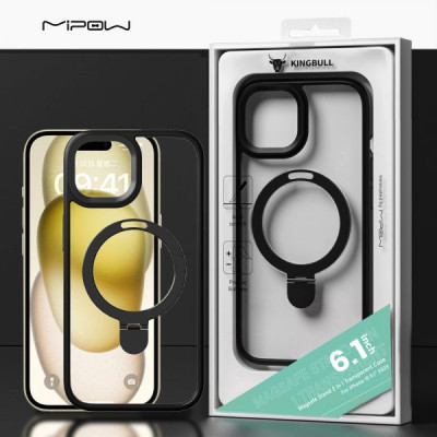 op lung iphone 15 mipow kingbull stand 2 in 1 transparent ho tro sac magsafe den