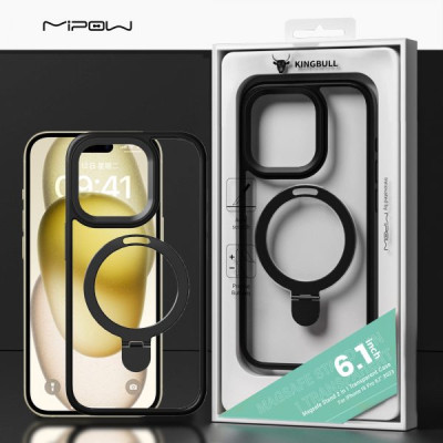 op lung iphone 15 pro mipow kingbull stand 2 in 1 transparent ho tro sac magsafe den