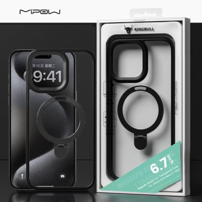 op lung iphone 15 pro max mipow kingbull stand 2 in 1 transparent ho tro sac magsafe den