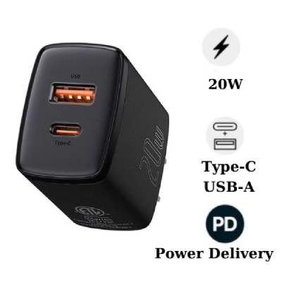Cốc sạc nhanh Baseus Compact 20W 2 cổng USB-A + Type-C
