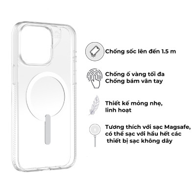 Ốp lưng iPhone 15 Pro Max ZAGG hỗ trợ sạc Magsafe ESNTL Clear