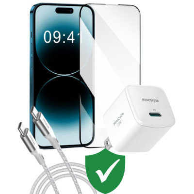Combo VIP iPhone 15 Pro Max cũ (Cốc 20W+Cáp C to C Innostyle+Dán T-Rex+VIP 1 đổi 1 12 Tháng)