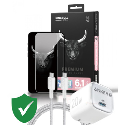 Combo VIP iPhone 15 cũ (Cốc 20W+Cáp C to C ANKER+Dán KINGBULL+VIP 1 đổi 1 12 Tháng)
