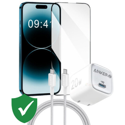 Combo VIP iPhone 15 Pro Max cũ (Cốc 20W+Cáp C to C ANKER+Dán T-Rex+VIP 1 đổi 1 12 Tháng)