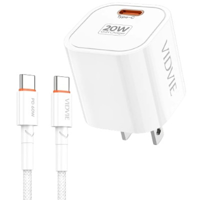 Combo Cốc sạc USB-C 20W PD PLM353 và Cáp Type C to C 60W CB4033C-C VIDVIE