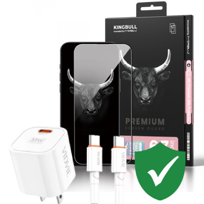 Combo VIP iPhone 15 Plus cũ (Cốc 33W+Cáp C to C VIDVIE+Dán KINGBULL+VIP 1 đổi 1 12 Tháng)