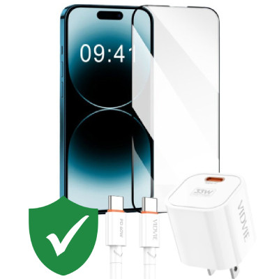 Combo VIP iPhone 15 Pro Max cũ (Cốc 33W+Cáp C to C VIDVIE+Dán T-Rex+VIP 1 đổi 1 12 Tháng)