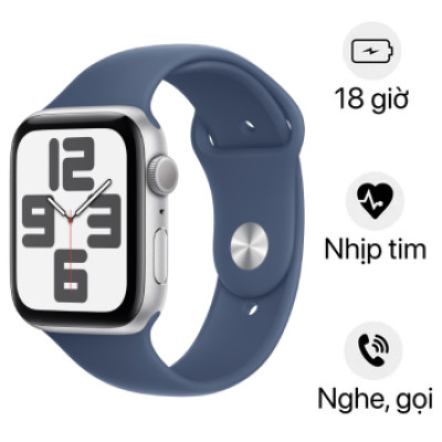Apple Watch SE 2 2024 - 44mm - GPS - Viền nhôm, dây cao su Size M/L | Chính hãng VN/A