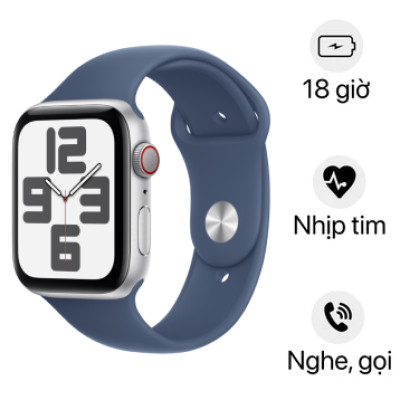 Apple Watch SE 2 2024 - 44mm - LTE - Viền nhôm, dây cao su Size M/L | Chính hãng VN/A