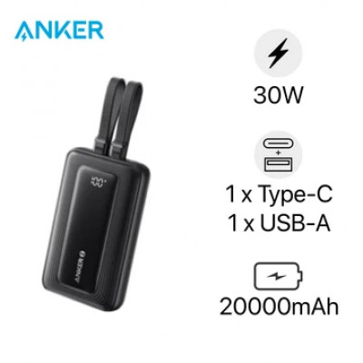 Sạc dự phòng Anker Zolo 20000mAh 30W 1A1C Tích Hợp Cáp C to L A1681