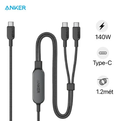 Cáp sạc nhanh Anker 2 in 1 Type-C to Type-C 140W Nylon 1.2M A8895H11