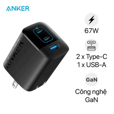 Cốc sạc Anker 336 3 cổng 2C1A 67W A2674