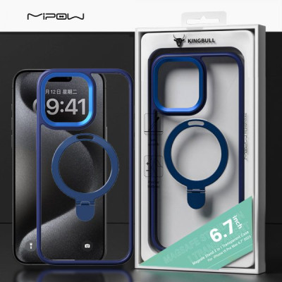 Ốp lưng iPhone 15 Pro Max Mipow Kingbull Stand 2 In 1 Transparent hỗ trợ sạc Magsafe