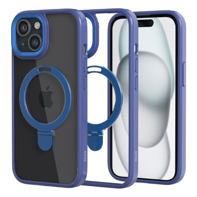 Ốp lưng iPhone 15 Plus Mipow Kingbull Stand 2 In 1 Transparent hỗ trợ sạc Magsafe