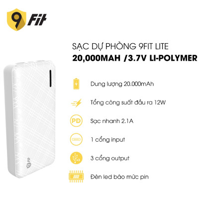 Sạc dự phòng 9Fit Lite 20.000mAh /3.7V Li-Polymer - 9PL20K03