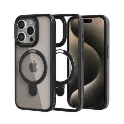 Ốp lưng iPhone 15 Pro Mipow Kingbull Stand 2 In 1 Transparent hỗ trợ sạc Magsafe