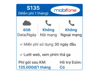 Sim 4G Mobifone S135 6GB/ngày - 1 tháng