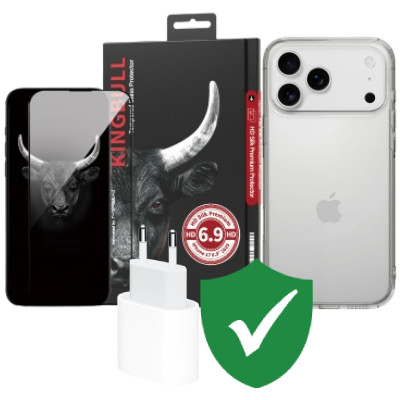 Combo VIP iPhone 17 Pro Max (Cốc 20W APPLE+Dán KINGBULL+Ốp MIPOW+VIP 1 đổi 1 12 Tháng) SKU: COMBO00428