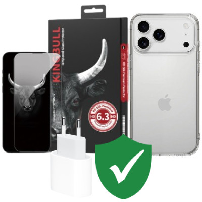 Combo VIP iPhone 17 Pro (Cốc 20W APPLE+Dán KINGBULL+Ốp MIPOW+VIP 1 đổi 1 12 Tháng)