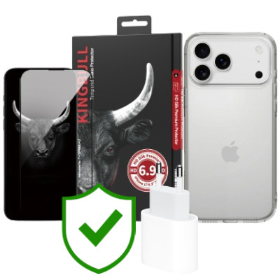 Combo VIP iPhone 17 Pro Max (Cốc 20W APPLE+Dán KINGBULL+Ốp MIPOW+VIP 24 Tháng toàn diện)