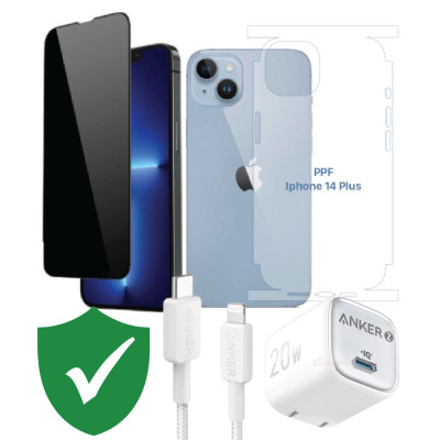 Combo VIP iPhone 14 Plus cũ (Cốc 20W+Cáp C to L ANKER+Dán DEKEY+PPF+VIP 1 đổi 1 12 Tháng)