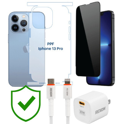 Combo VIP iPhone 13/ 13 Pro cũ (Cốc 20W+Cáp C to L REXON+Dán DEKEY+PPF+24hCare 12 Tháng)