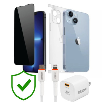 Combo VIP iPhone 14 cũ (Cốc 20W+Cáp C to L REXON+Dán DEKEY+PPF+24hCare 12 Tháng) SKU: COMBO00341
