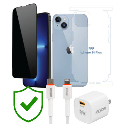Combo VIP iPhone 14 Plus cũ (Cốc 20W+Cáp C to L REXON+Dán DEKEY+PPF+24hCare 12 Tháng) SKU: COMBO00342