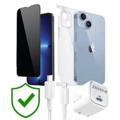 Combo VIP iPhone 14 cũ (Cốc 20W+Cáp C to L ANKER+Dán DEKEY+PPF+24hCare 12 Tháng) SKU: COMBO00360
