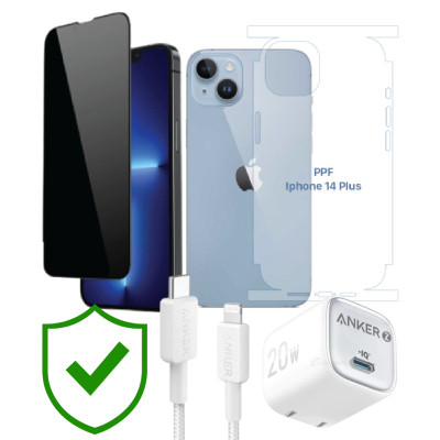 Combo VIP iPhone 14 Plus cũ (Cốc 20W+Cáp C to L ANKER+Dán DEKEY+PPF+24hCare 12 Tháng) SKU: COMBO00361