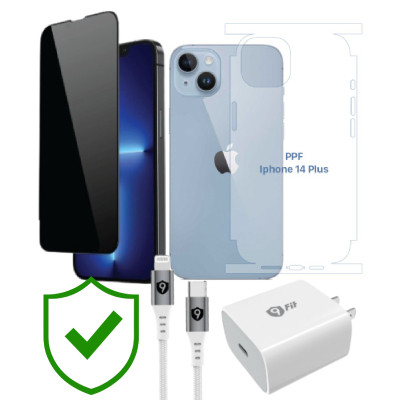 Combo VIP iPhone 14 Plus cũ (Cốc 20W+Cáp C to L 9FIT+Dán DEKEY+PPF+24hCare 12 Tháng) SKU: COMBO00388