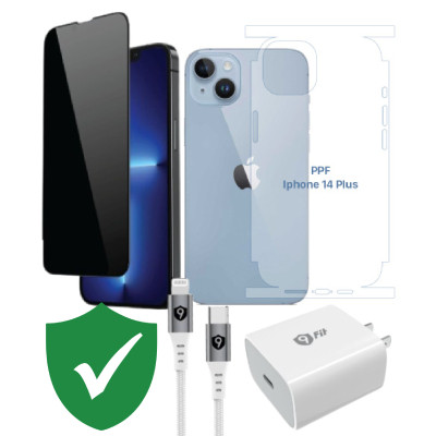 Combo VIP iPhone 14 Plus cũ (Cốc 20W+Cáp C to L 9FIT+Dán DEKEY+PPF+VIP 1 đổi 1 12 Tháng) SKU: COMBO00404