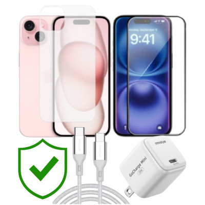 Combo VIP iPhone 15 cũ (Cốc 20W+Cáp C to C Innostyle+Dán KINGBULL+PPF+24hCare 12 Tháng) SKU: COMBO00116
