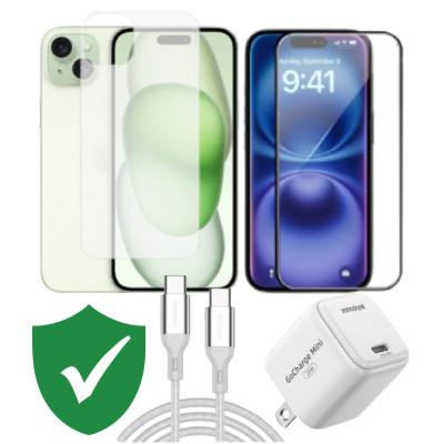 Combo VIP iPhone 15 Plus cũ (Cốc 20W+Cáp C to C Innostyle+Dán KINGBULL+PPF+VIP 1 đổi 1 12 Tháng)
