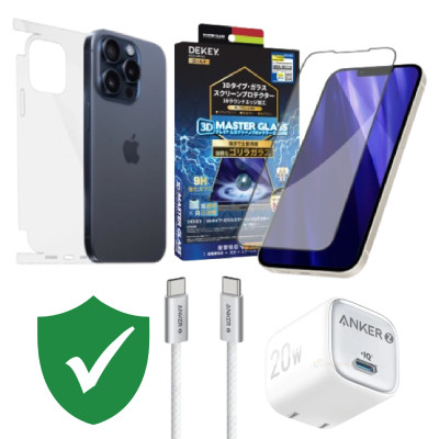 Combo VIP iPhone 15 Pro cũ (Cốc 20W+Cáp C to C ANKER+Dán DEKEY+PPF+VIP 1 đổi 1 12 Tháng)