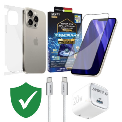 Combo VIP iPhone 15 Pro Max cũ (Cốc 20W+Cáp C to C ANKER+Dán DEKEY+PPF+VIP 1 đổi 1 12 Tháng)