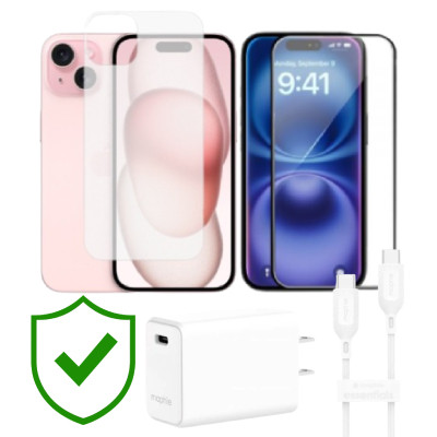 Combo VIP iPhone 15 cũ (Cốc 30W+Cáp C to C MOPHIE+Dán KINGBULL+PPF+24hCare 12 Tháng) SKU: COMBO00345