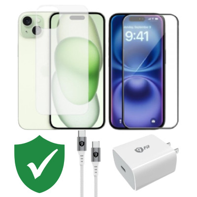 Combo VIP iPhone 15 Plus cũ (Cốc 20W+Cáp C to C 9FIT+Dán KINGBULL+PPF+VIP 1 đổi 1 12 Tháng) SKU: COMBO00408