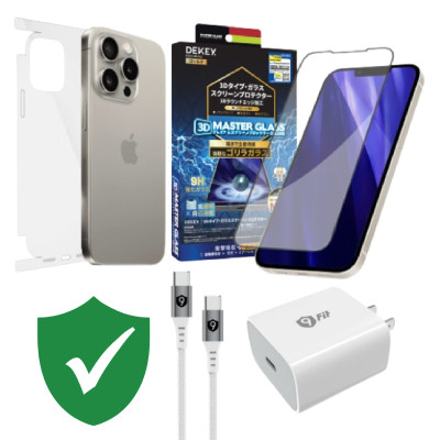 Combo VIP iPhone 15 Pro Max cũ (Cốc 20W+Cáp C to C 9FIT+Dán DEKEY+PPF+VIP 1 đổi 1 12 Tháng) SKU: COMBO00410