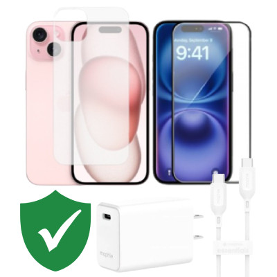 Combo VIP iPhone 15 cũ (Cốc 30W+Cáp C to C MOPHIE+Dán KINGBULL+PPF+VIP 1 đổi 1 12 Tháng)