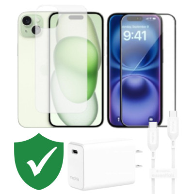 Combo VIP iPhone 15 Plus cũ (Cốc 30W+Cáp C to C MOPHIE+Dán KINGBULL+PPF+VIP 1 đổi 1 12 Tháng)