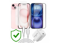 Combo VIP iPhone 15 cũ (Cốc 20W+Cáp C to C Innostyle+Dán KINGBULL+PPF+24hCare 12 Tháng)